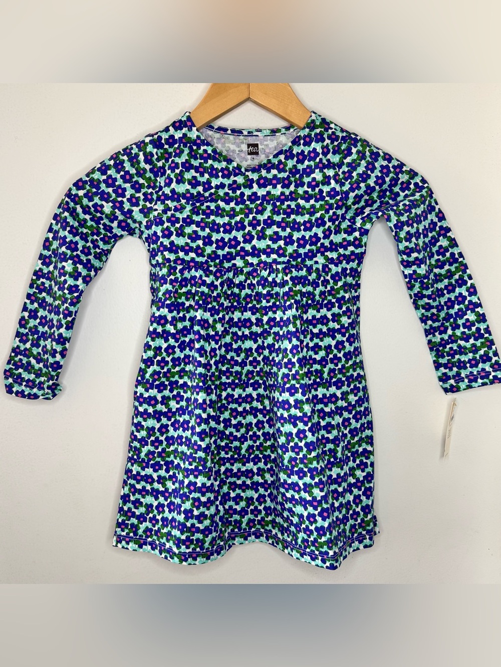Tea Collection Long Sleeve Wrap Cotton Knit Baby Dress Toddler 4 Geometric Print